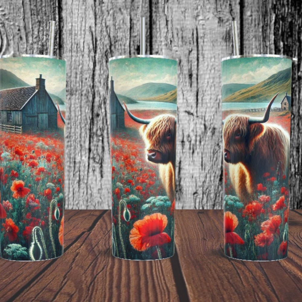 Highland with Red Flowers 20 oz Skinny Tumbler